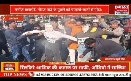 प्रयागराज ,,, मनोज बाजपेई नीरज पांडे के पुतले को चप्पलों से पीटा